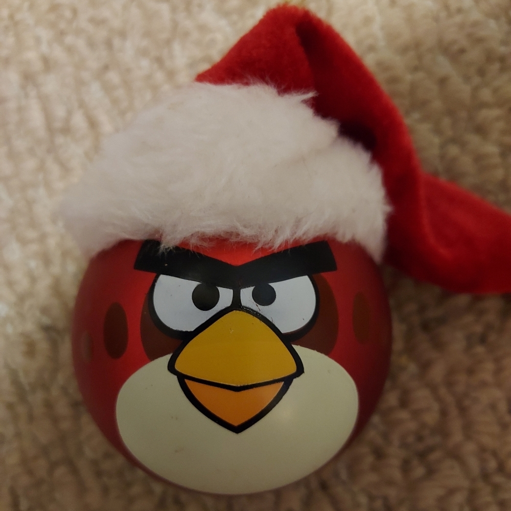 Angry Birds Santa Hat Bird Red Glass Christmas Ornament